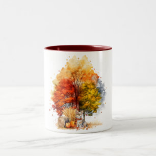 Watercolor Fall Dog Design- Corgi Two-Tone Coffee Mug