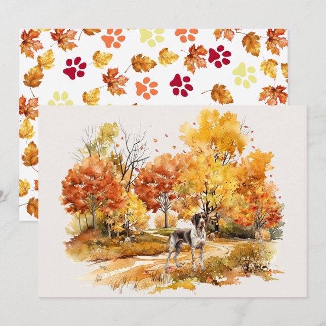 Watercolor Fall Dog Design- German Pointer Card (Front/Back)