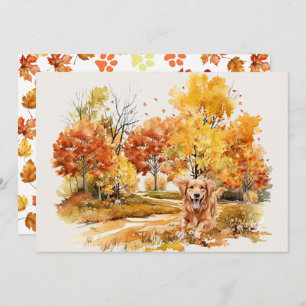 Watercolor Fall Dog Design- Golden Retriever Card