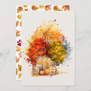 Watercolor Fall Dog Design- Golden Retriever Card