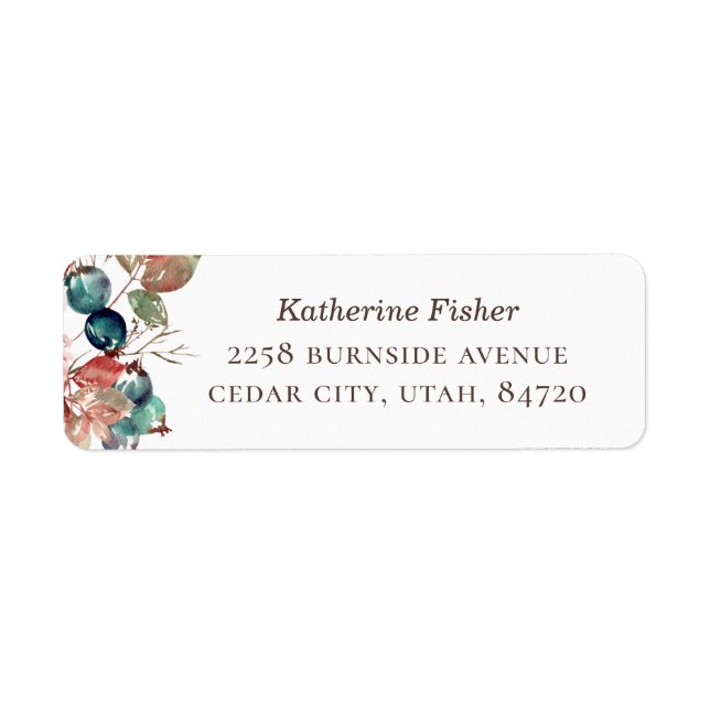 Watercolor fall floral blueberry wedding address (Front)