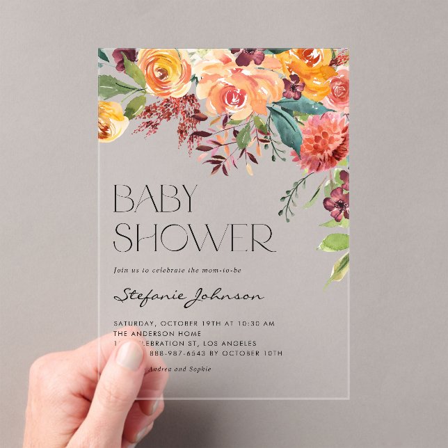 Watercolor Fall Floral Bouquet Baby Shower Acrylic Invitations (Insitu (Handheld))