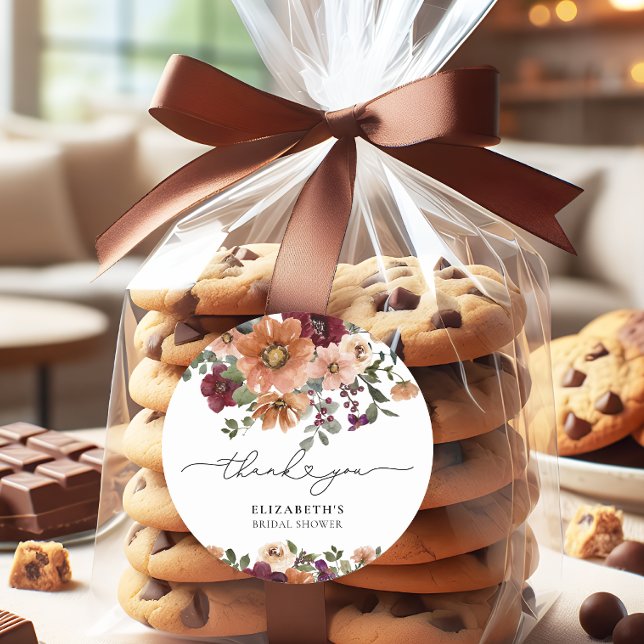 Watercolor Fall Floral Bridal Shower Classic Round Sticker (Creator Uploaded)