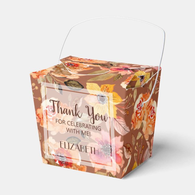 Watercolor Fall Floral Bridal Shower Favor Box (Front Side)