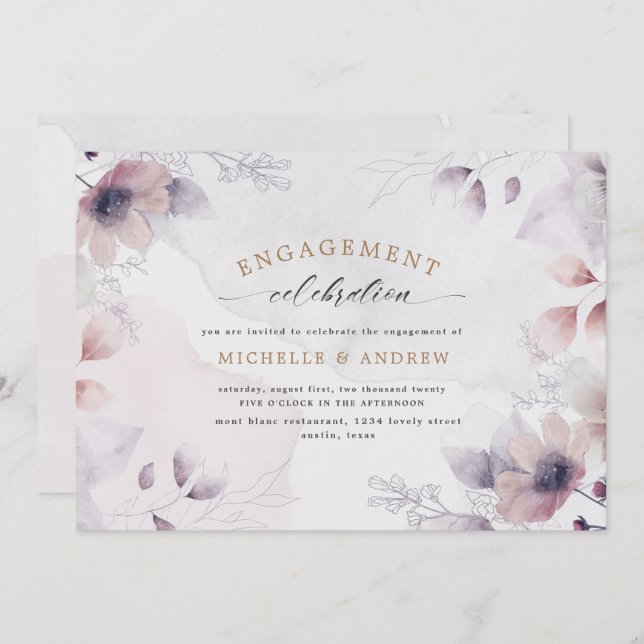 watercolor fall floral engagement invitation (Front/Back)
