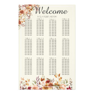 Watercolor Fall Floral Foliage Seating Chart Print