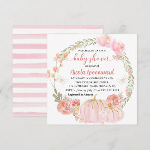 Watercolor Fall Floral Pumpkin Wreath Baby Shower Invitation