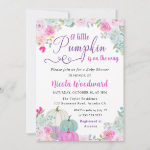 Watercolor Fall Floral Pumpkins Baby Shower Invitation