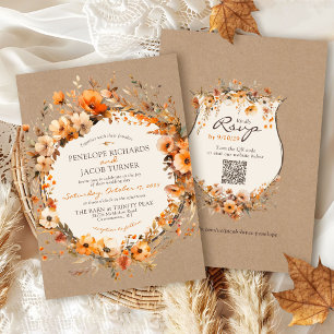 Watercolor Fall Floral Rustic Kraft Autumn Wedding Invitation