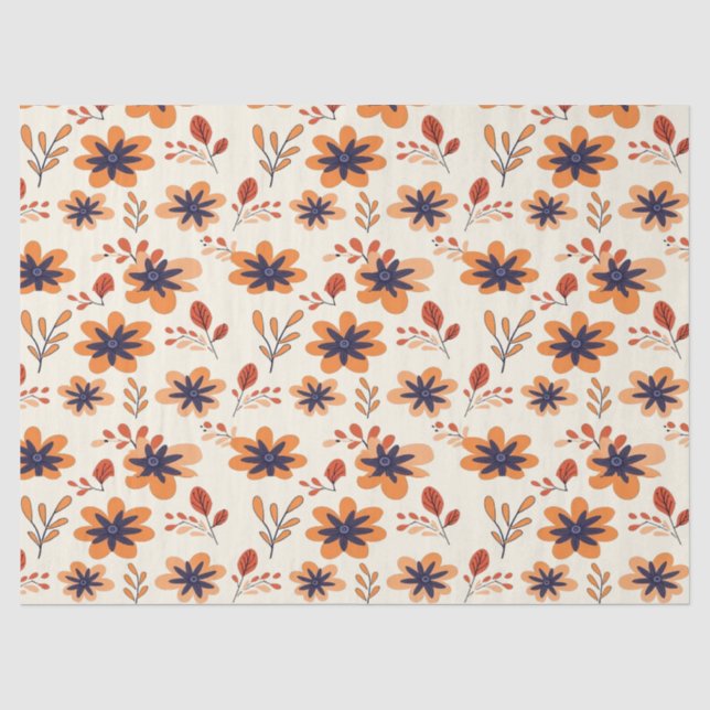  Watercolor Fall Floral Seamless Pattern Tissue Paper (Front)