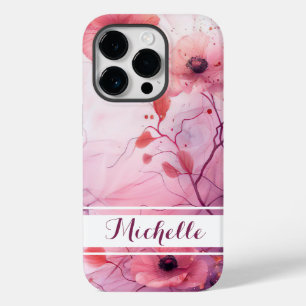 watercolor fall flower pattern with name Case-Mate iPhone 14 pro case