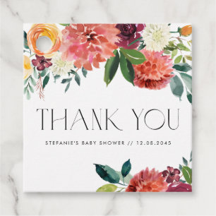 Watercolor Fall Flowers Baby Shower Thank You Favour Tags