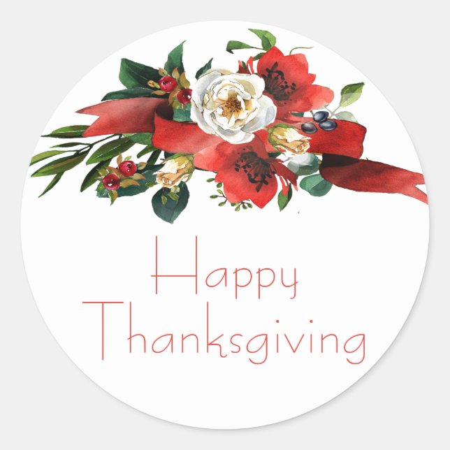 Watercolor Fall Flowers Classic Round Sticker (Front)