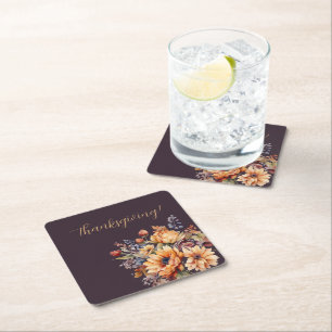 Watercolor Fall Flowers- Square Paper Coaster