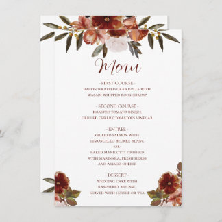 WATERCOLOR FALL FLOWERS WEDDING  MENU