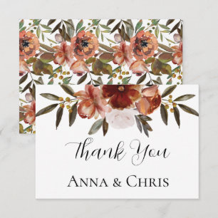 WATERCOLOR FALL FLOWERS WEDDING THANK YOU CARD