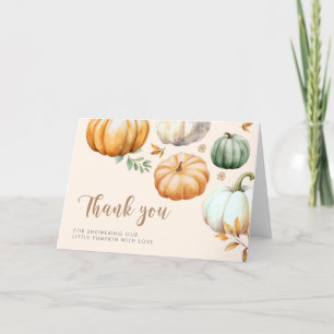 Watercolor Fall foliage Pumpkin Thank You Card