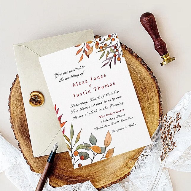 Watercolor Fall foliage wedding Announcement (Creator Uploaded)