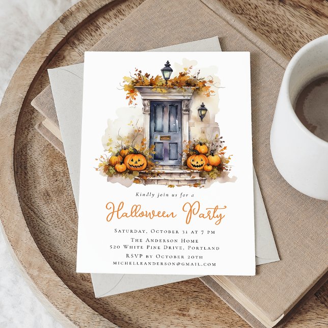 Watercolor Fall Front Porch Halloween Party Invitation (Creator Uploaded)