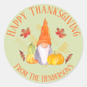 Watercolor Fall Gnomes, Pumpkins And Leaves 2  Classic Round Sticker