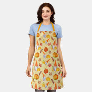 Watercolor Fall Gnomes, Pumpkins And Leaves Apron