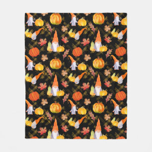 Watercolor Fall Gnomes, Pumpkins And Leaves Fleece Blanket