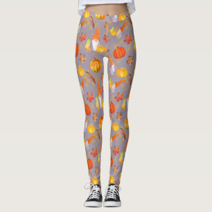 Watercolor Fall Gnomes, Pumpkins And Leaves Leggin Leggings