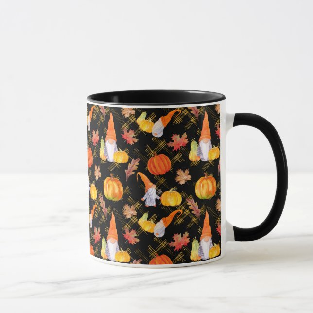Watercolor Fall Gnomes, Pumpkins And Leaves Mug (Right)