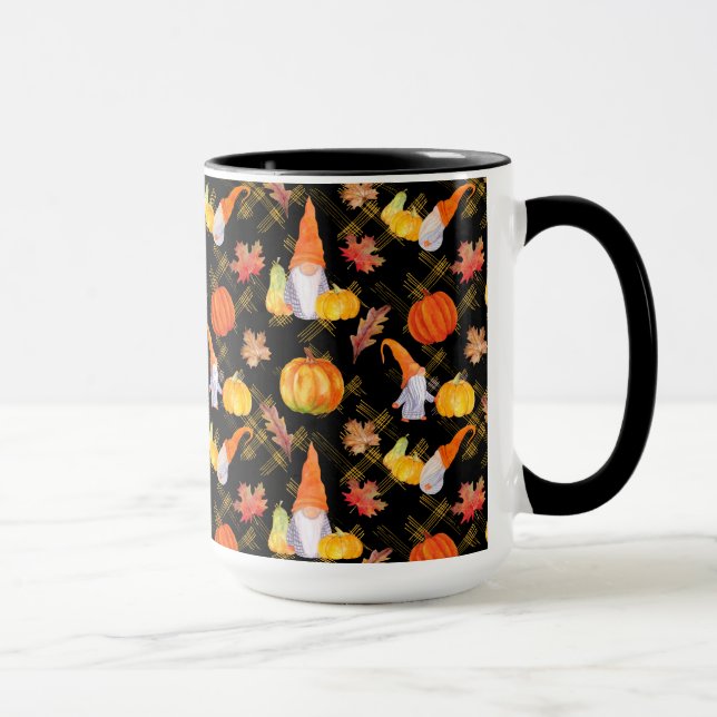 Watercolor Fall Gnomes, Pumpkins And Leaves Mug (Right)
