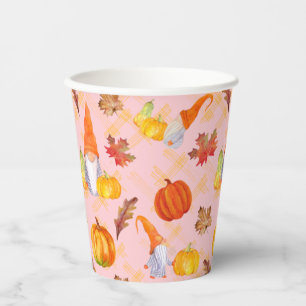 Watercolor Fall Gnomes, Pumpkins And Leaves Paper Cups