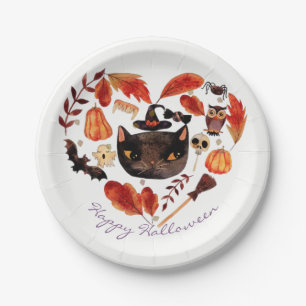 Watercolor Fall Halloween Baby Shower Whimsical Paper Plate