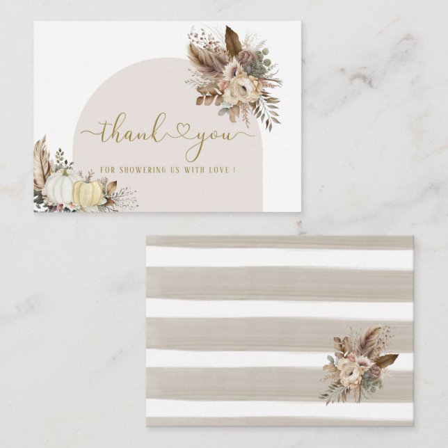 Watercolor Fall in love bridal ShowerFlower Pumpki Card (Front/Back)