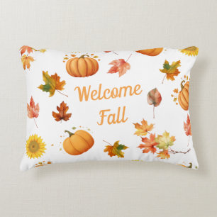 Watercolor Fall Leaves and Pumpkins Accent Pillow