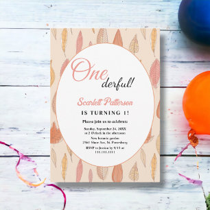 Watercolor Fall Leaves Boho Country 1st Birthday Invitation
