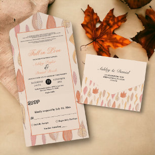 Watercolor Fall Leaves Boho Country Floral Wedding All In One Invitation