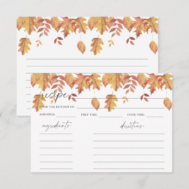 Watercolor fall leaves - recipe card (Front/Back)