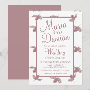Watercolor Fall Leaves Simple Blush Wedding Invitation