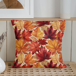 Watercolor Fall Leaves Throw Pillow