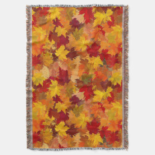 Watercolor Fall Leaves - Vintage Autumn Pattern Throw Blanket
