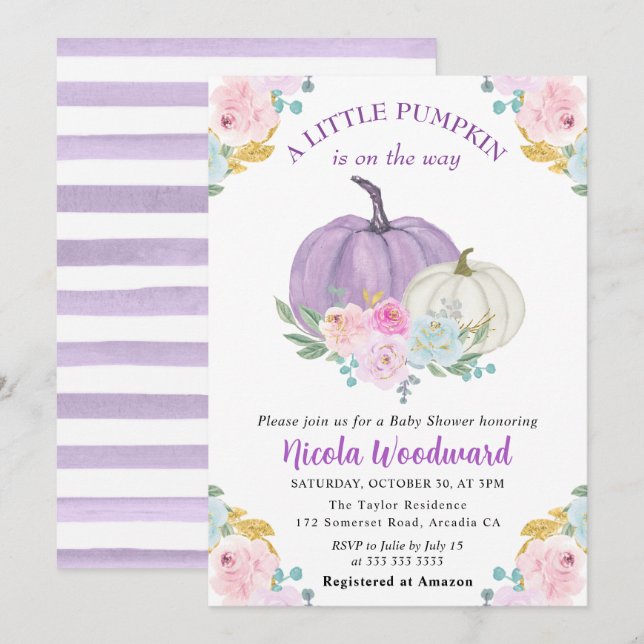 Watercolor Fall Pastel Colour Pumpkins Baby Shower Invitation (Front/Back)