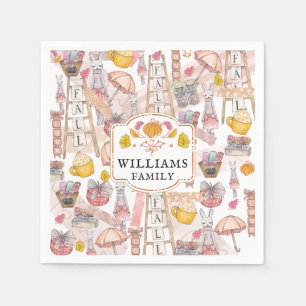 Watercolor Fall Personalized Hand painted elements Napkin