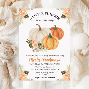 Watercolor Fall Pumpkin and Cactus Baby Shower Invitation