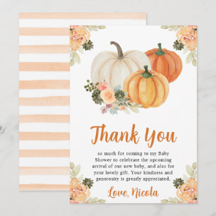 Watercolor Fall Pumpkin and Cactus Baby Shower Thank You Card