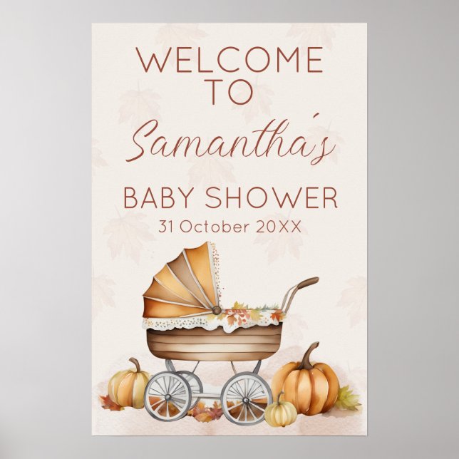 Watercolor Fall Pumpkin Baby Shower Welcome Poster (Front)