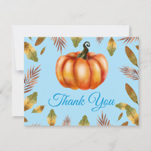 Watercolor Fall Pumpkin Blue Thank You card