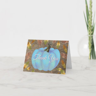 Watercolor Fall Pumpkin Burlap Blue Thank You card