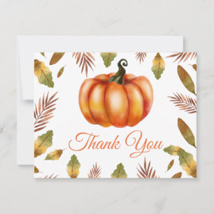 Watercolor Fall Pumpkin Orange Thank You card