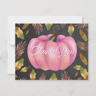 Watercolor Fall Pumpkin Pink Thank You card