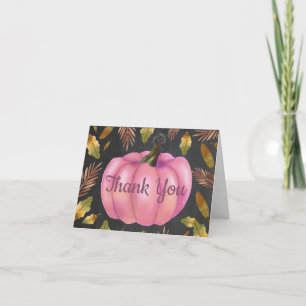Watercolor Fall Pumpkin Pink Thank You card