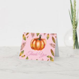 Watercolor Fall Pumpkin Pink Thank You card